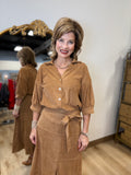 APNY Faux Sude Button Up Shirt Caramel
