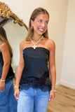 Elevated Evening Satin Strapless Lace Top Black
