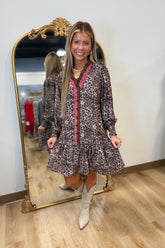 Umgee Mini Dress Leopard w Contrast Trim