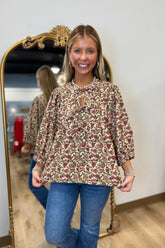 Umgee Corduroy Floral Top Rust