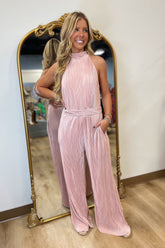 Pleated Halter Neck Jumpsuit Mauve