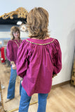 Umgee Leopard Trim Blouse Wine