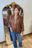 Umgee Balloon Sleeve Blouse Mocha
