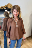 Umgee Balloon Sleeve Blouse Mocha