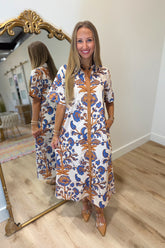 Outskirts Fall Midi Dress Brown