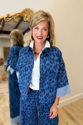 Renuar Cropped Jacket Indigo Leopard