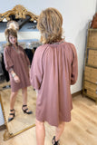 Umgee V-Neck Shift Dress Mocha