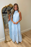 Shoreline Stripe Dress Halter Neck Dress Blue
