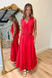 Summer Anthem Eyelet Skirt Set Red