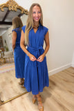 Elan V Neck Tie Midi Dress Navy