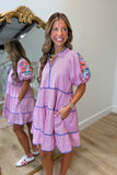 Signal Stripe Embroidered Dress Red