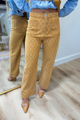 Diamond Quilted Texture Wide Leg Pants Camel