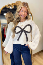Bow Fever Chunky Knit Sweater Cream