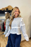 Stylish Ruffle Knit Sweater Grey