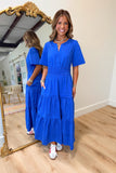 Atlantic Blue Short Sleeve Poplin Midi Dress