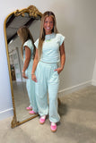 E Squared Striped Cap Sleeve Cinched Tee Mint Green