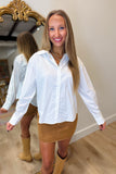 Elan Crisp Collar Button Down Top White