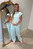 E Squared Striped Cap Sleeve Cinched Tee Mint Green
