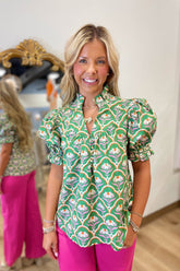 Flower Full Blouse Green