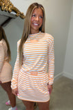 E Squared Striped Fitted Long Sleeve Sunset Peach