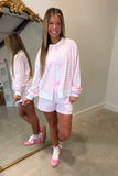 E Squared Striped Cardigan Bubblegum Pink