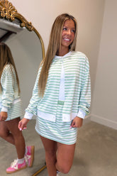 E Squared Striped Cardigan Mint Green