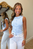 Tidal Stripe Button Tank Blue