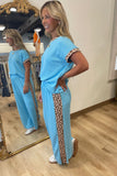 Roar in Ribbed Pant Set Aqua Leopard