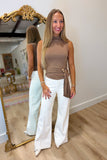 Elan Faux Leather High Waist Flare Pants Cream