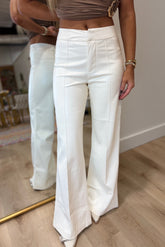 Elan Faux Leather High Waist Flare Pants Cream