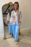 Umgee Watercolor Garden Blouse Blue RESTOCK