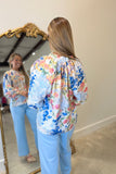 Umgee Watercolor Garden Blouse Blue RESTOCK