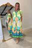 Umgee Color Burst Floral Midi Dress Green
