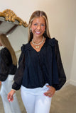 Delicate Embroidered Lace Blouse Black