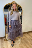 Glitter Tiered Organza Midi Skirt Deep Purple