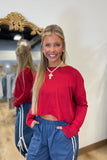 Cropped Cutout Back Long Sleeve Tee Red