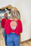 Cropped Cutout Back Long Sleeve Tee Red