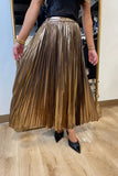 Bronze Metallic Pleated Maxi Skirt