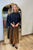 Bronze Metallic Pleated Maxi Skirt