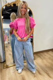 Pearl Pop Puff Sleeve Top Pink