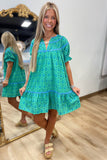 Umgee Stitched Floral Dress Green