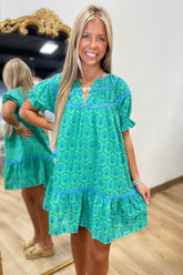 Umgee Stitched Floral Dress Green
