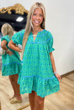 Umgee Stitched Floral Dress Green