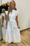 Vintage Charm Midi Dress White