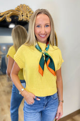 Harvest Time Mock Neck SS Sweater Top Gold