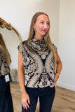 Umgee Velvet Paisley Bubble Top Black