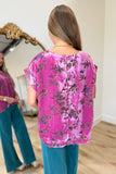 Umgee Velvet Printed Top Pink Mix