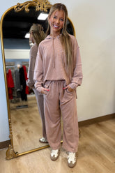 Hooded Ribbed Barrel Pant Set Rust
