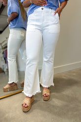 Hidden Happi Mid Rise Cropped Flare White
