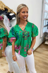Peyton Puff Sleeve Floral Top Green